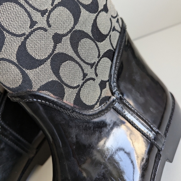 Coach Tristee Black Khaki Monogram Knee-High Rain Boots Corset Lacing - sz 8 - Picture 13 of 13